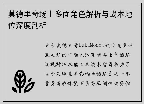 莫德里奇场上多面角色解析与战术地位深度剖析